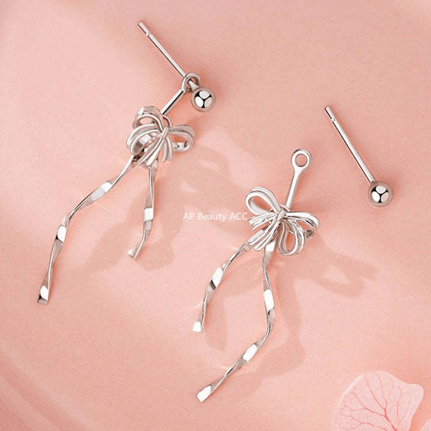 D廠-純銀S925飄帶蝴蝶結耳環芭蕾風甜美高級感氣質個性公主耳飾「YC9844E」25.12-3