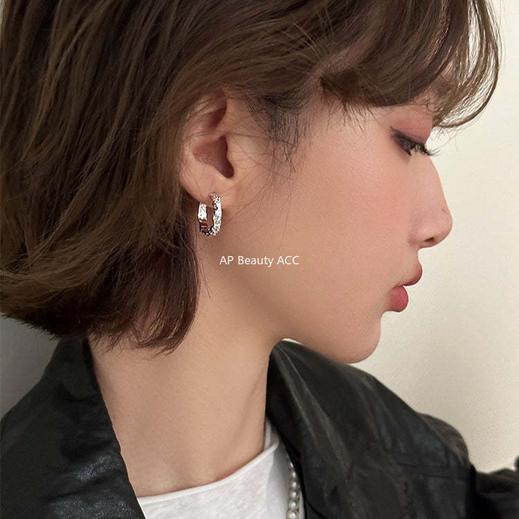 C廠-新款不規則錫紙紋銀針耳環女小眾簡約時髦素圈耳扣ins高級感耳環「EH-4315」25.12-2