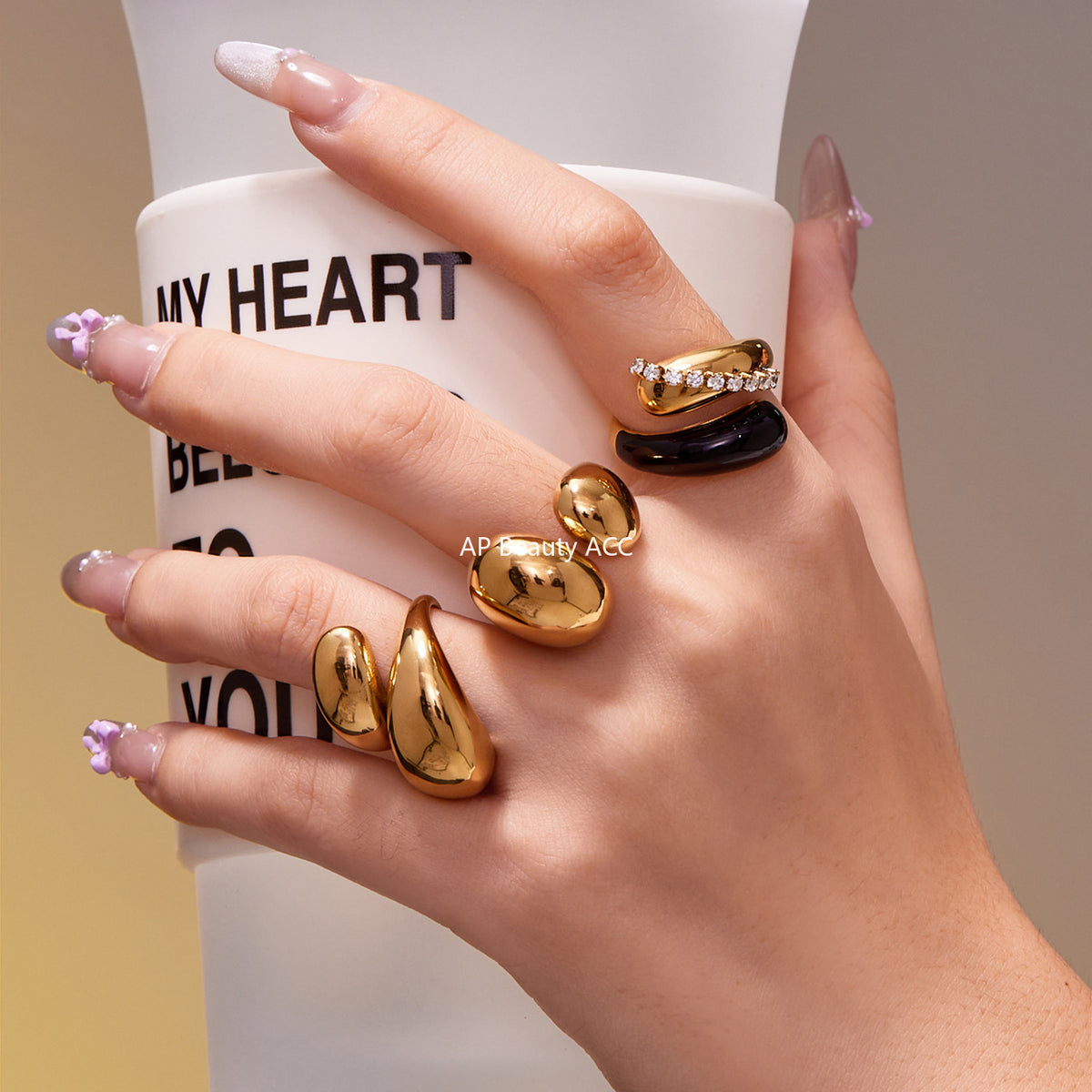 B廠-跨境法式光面雙水滴開口戒指不鏽鋼鍍18k真金不掉色首飾品「A656-A658」25.11-1