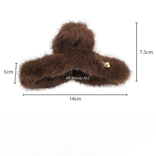 E廠-愛心毛絨頭髮抓夾鯊魚夾髮夾女高級感2025新款大號後腦勺夾子頭飾「26278」25.11-2