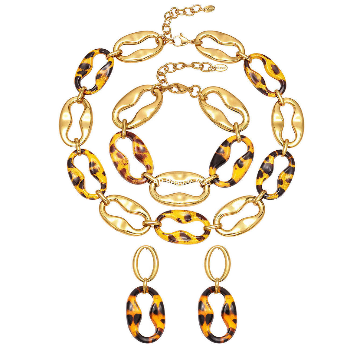 B廠-中古vintage耳飾設計感不鏽鋼幾何樹脂耳環項鍊手鍊套裝女「TXP470」25.11-3