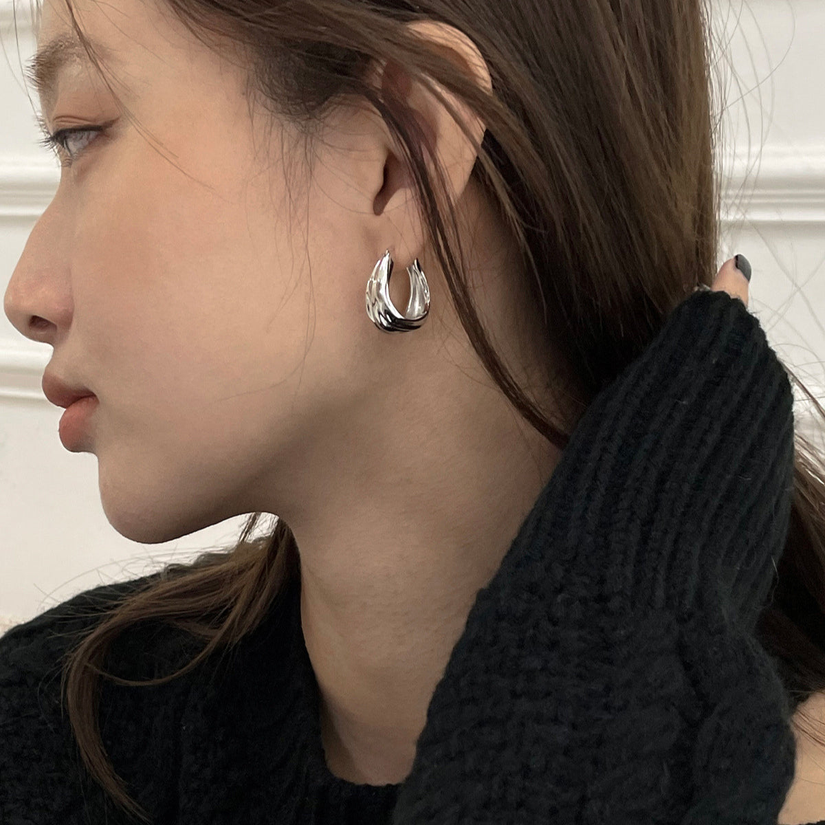 C廠-韓版小眾輕奢設計感皺摺耳夾女高級感冷淡風無耳洞耳環極簡耳飾「EJ-22」25.08-5