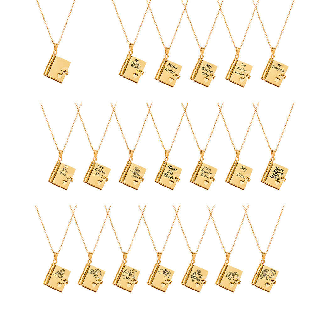 B廠-不鏽鋼小書本可打開刻字吊墜項鍊鍍18k真金歐美時尚熱銷新款飾品「RP022」25.12-3