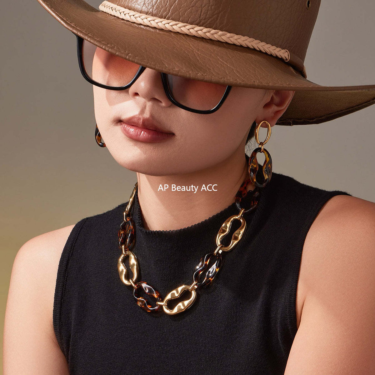 B廠-中古vintage耳飾設計感不鏽鋼幾何樹脂耳環項鍊手鍊套裝女「TXP470」25.11-3