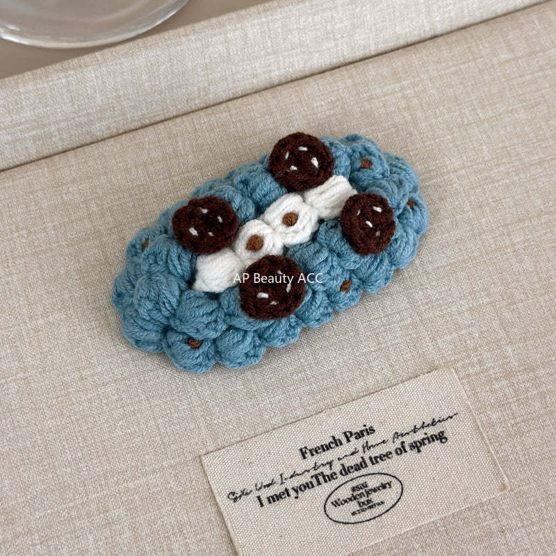 E廠-秋冬手工鈎針毛線水果髮夾女款2025新款前額bb夾側邊夾碎髮瀏海夾「27629」25.11-1