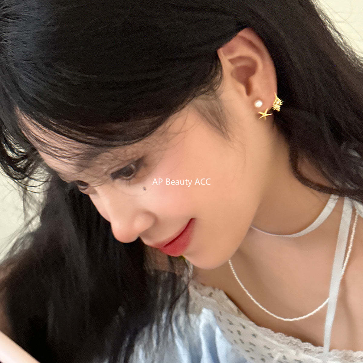 C廠-後掛式珍珠耳釘女小眾設計感海星海螺耳環5新爆銀針耳飾「EH-3098.eb-SJ」25.12-1