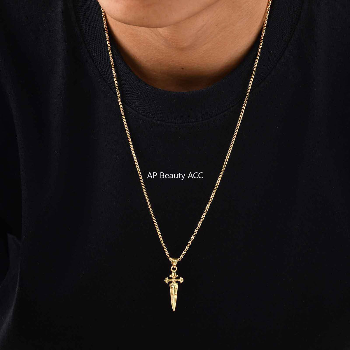 G廠-不鏽鋼男士飾品設計感時尚寶劍形十字吊墜金色「PN-2241」25.11-1