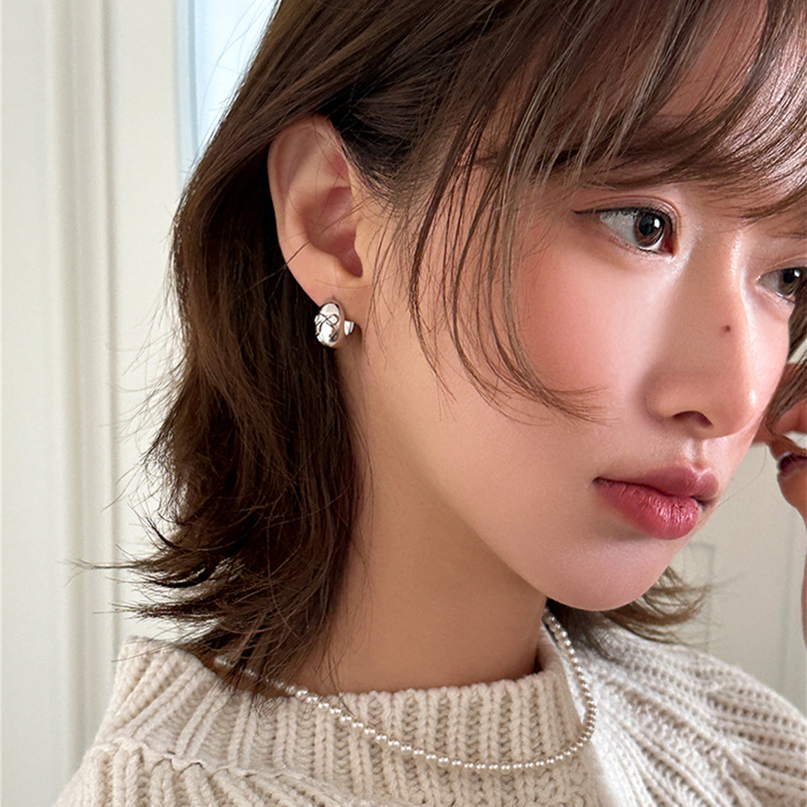 C廠-極簡百搭蝴蝶結耳環女個性冷淡風高級感鵝蛋銀針耳環日常氣質耳飾「EH-3468」25.04-3