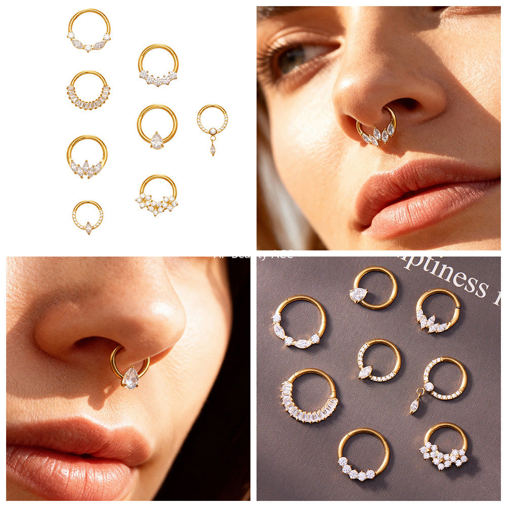 B廠-鈦合金鑲嵌5A鋯石鼻環歐美甜酷辣妹穿刺鼻環潮人時尚無縫環「T001」25.11-2