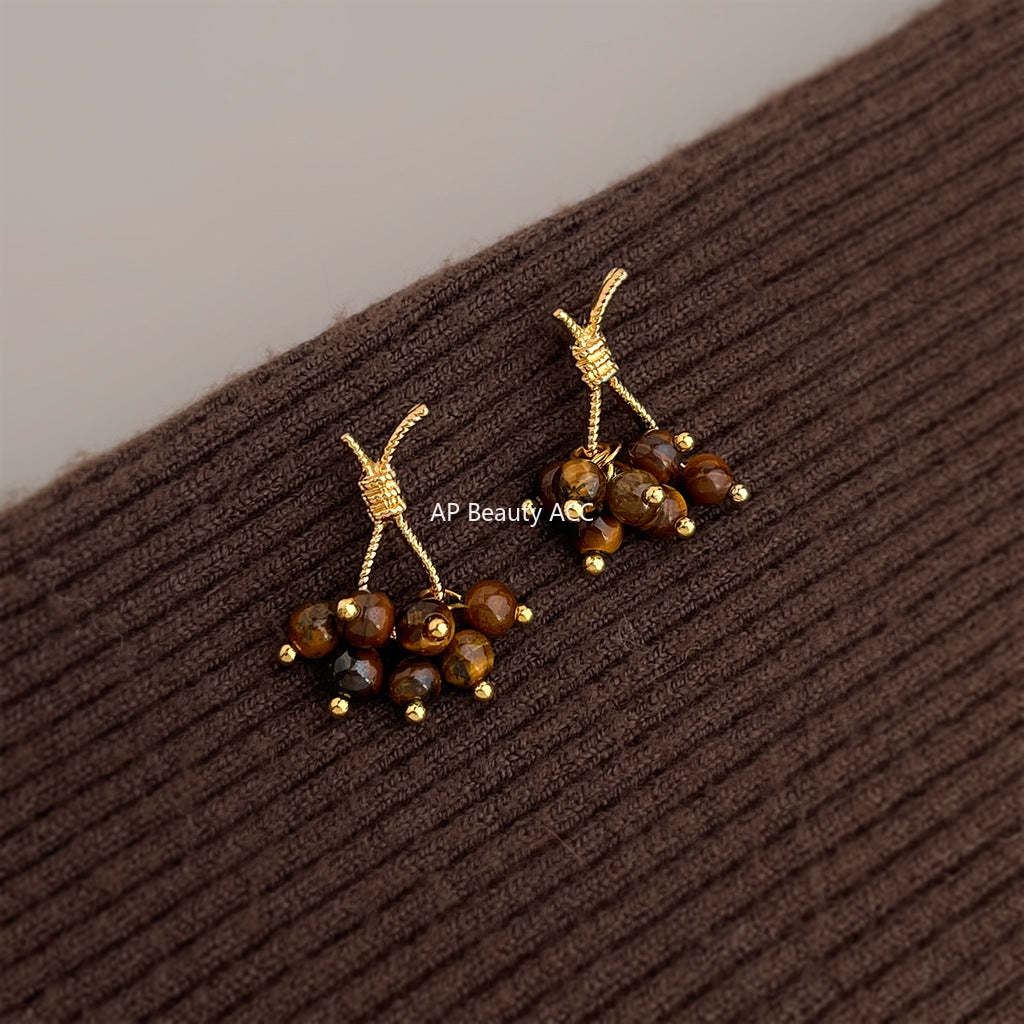 A廠-美拉德風文藝復古天然石虎眼石繩結個性小眾創意日韓耳飾耳環「7146」25.11-4