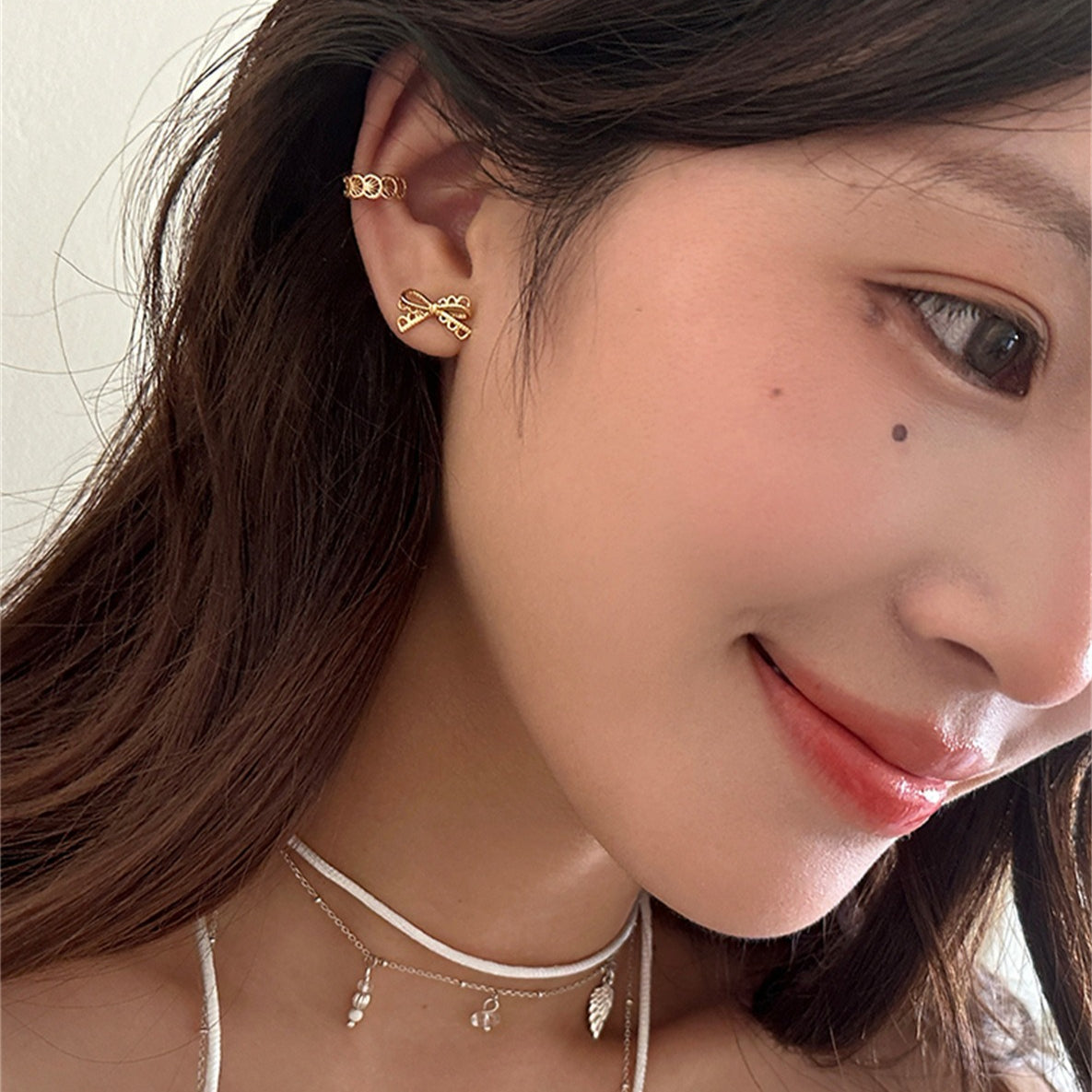 C廠-韓系氣質清冷感鏤空花邊蝴蝶結耳釘女小巧精緻高級感通勤百搭耳飾「EH-4167」25.10-2
