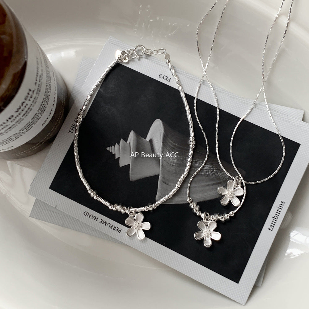 C廠-韓版甜美系輕奢小碎銀花朵竹節S925純銀項鍊車花直管手鍊銀手鍊「1537-1538」25.11-2