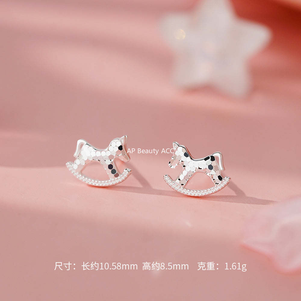 D廠-足銀S999搖搖木馬項鍊生肖馬耳釘碎冰冰新中式個性創意首飾「YC1327N_1 YC3225E_2」25.11-4