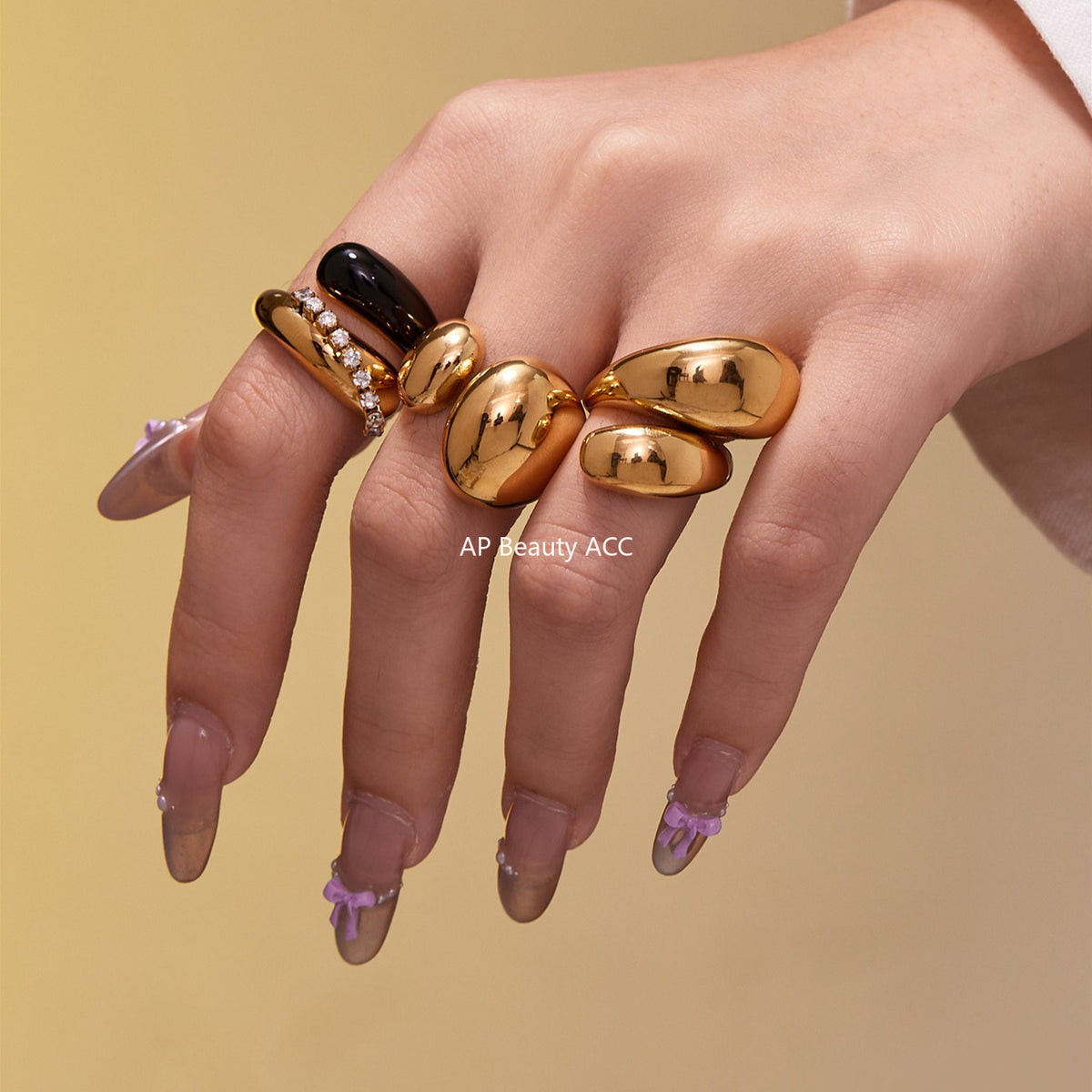 B廠-跨境法式光面雙水滴開口戒指不鏽鋼鍍18k真金不掉色首飾品「A656-A658」25.11-1