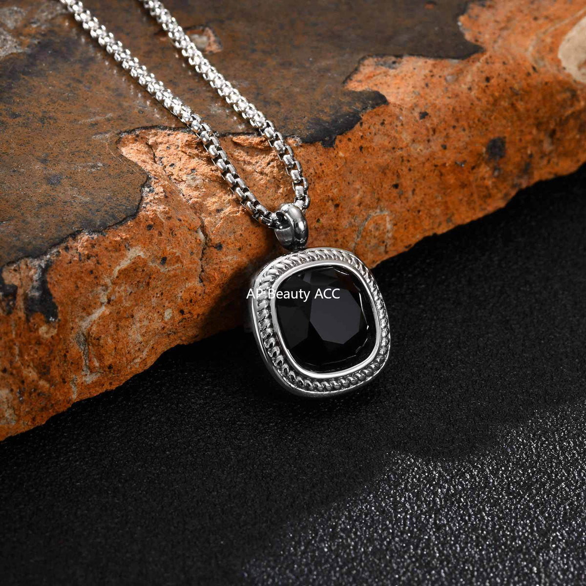 G廠-鈦鋼跨境方形切面吊墜項鍊夏季百搭男士簡約時尚設計感項墜「NC-353」25.11-1