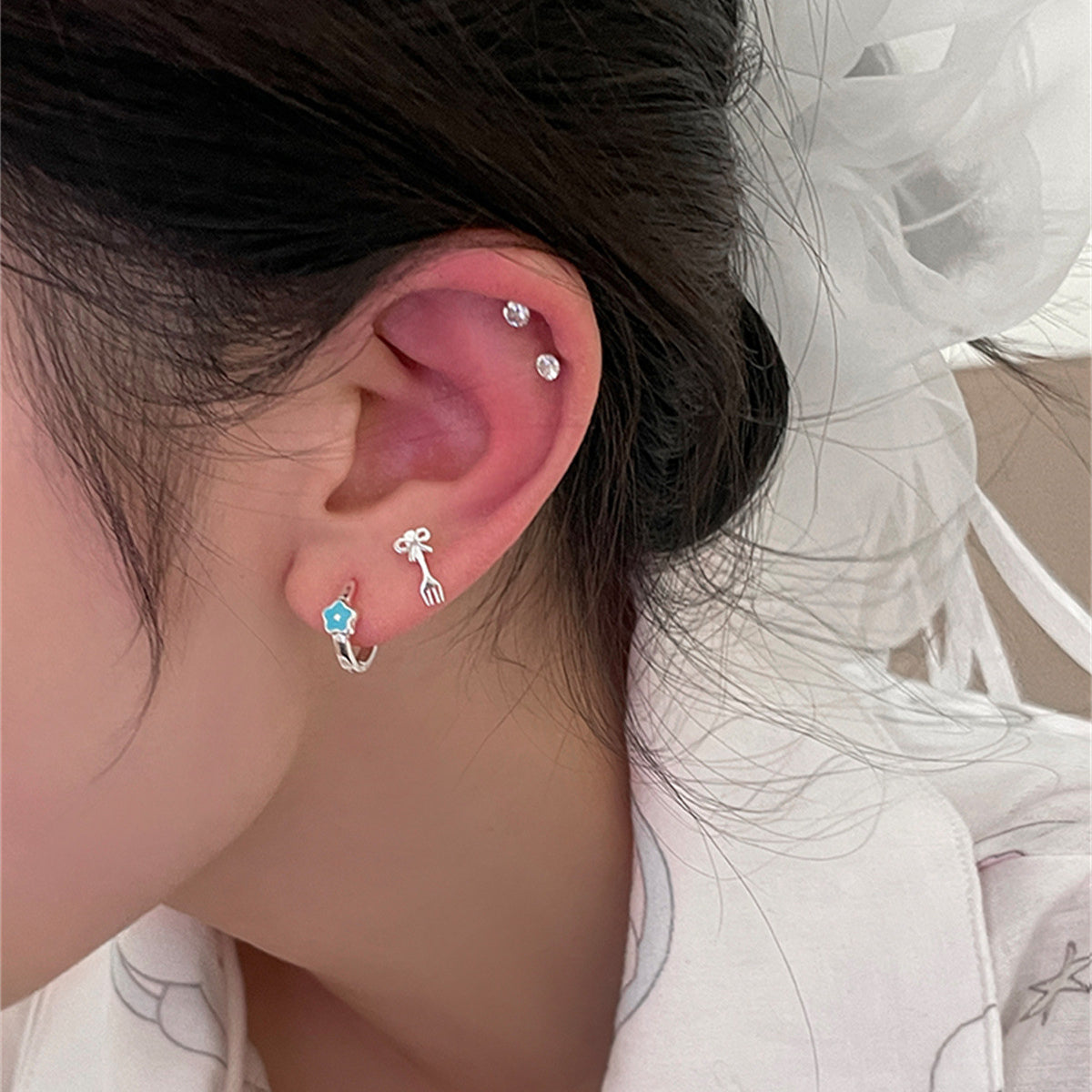 C廠-森系小清新滴油花朵耳扣女小眾設計感甜美百搭耳環精緻夏天耳飾「EH-3688」25.07-4