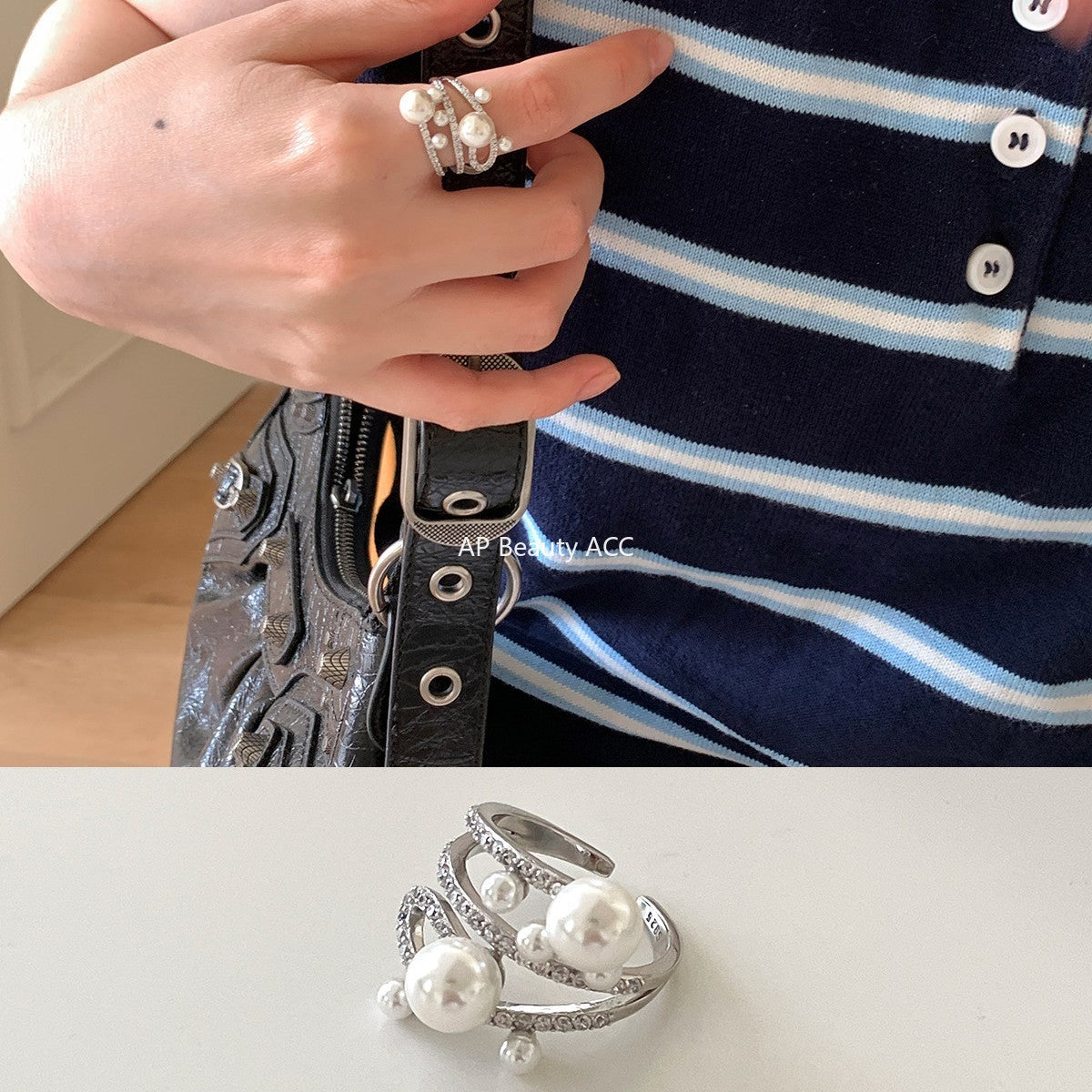 C廠-韓版優雅氣質冷淡風珍珠戒指女復古百搭高級感食指戒小眾設計指環「JZ-0728」25.11-1