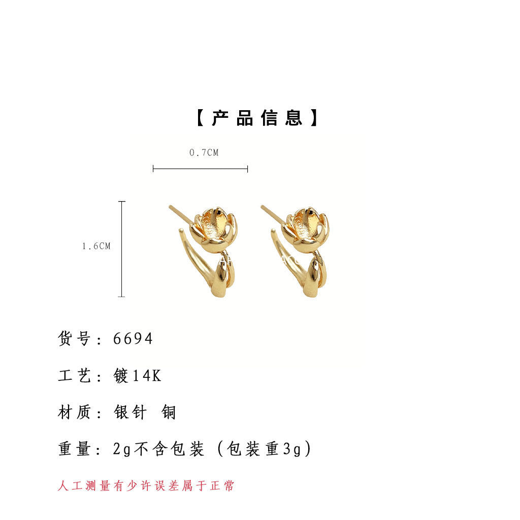A廠-原創蓮花~極簡主義925銀針時尚通勤簡約高級感新款花朵耳飾女耳釘「6694」25.10-1