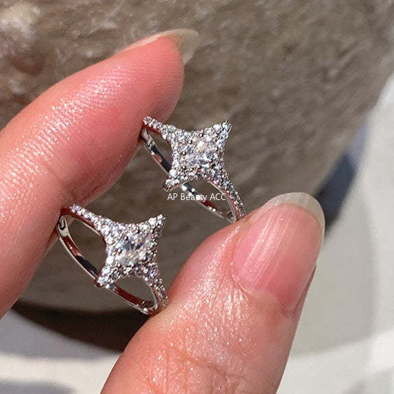 C廠-輕奢爆閃潮流鋯石四芒星耳環女精緻貴氣高級感銀針耳扣秋冬耳飾「EH-4285」25.11-4