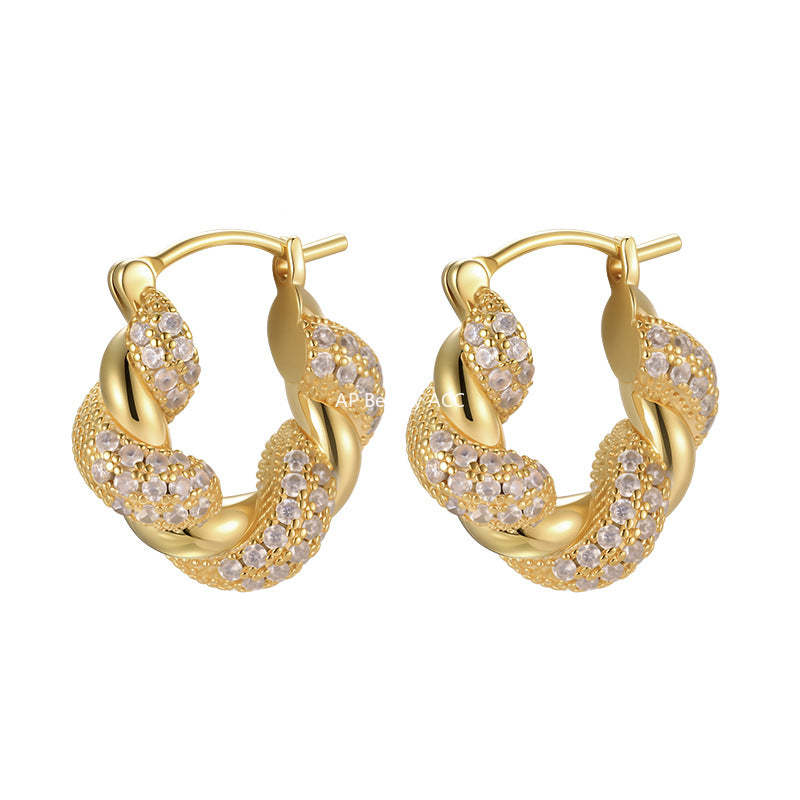 C廠-法式慵懶風銀針鋯石耳環女小眾高級感氣質百搭牛角包耳扣精緻耳飾「EH-4116」25.10-5