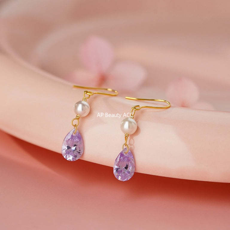 D廠-純銀S925鋯石珍珠耳鉤輕奢耳墜法式優雅貴女氣質復古精緻耳環「YC9337E_1」25.12-1