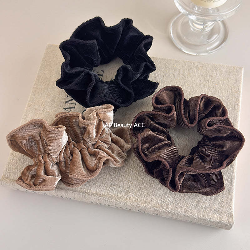 E廠-氣質絲絨木耳邊雙層大腸髮圈女扎頭髮繩低丸子頭繩皮筋髮飾秋冬「26173」25.11-1