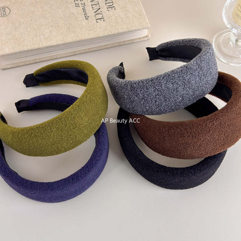 E廠-毛呢寬邊高顱頂髮箍女秋冬日常外戴洗臉壓髮頭箍韓系復古氣質髮卡「27699」25.11-3