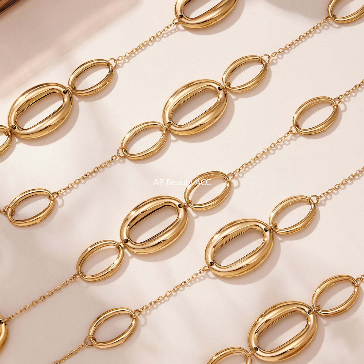 B廠-不鏽鋼幾何長款項鍊 鍍18k金ins歐美時尚百搭O字拼接毛衣「M084」25.11-3