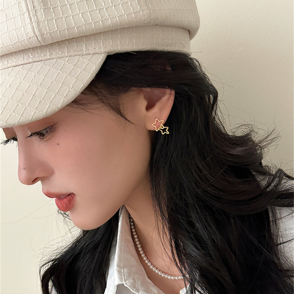 C廠-港風復古鏤空星星耳釘女小眾設計簡約銀針耳環氣質高級感新耳飾「EH-3597」25.05-1