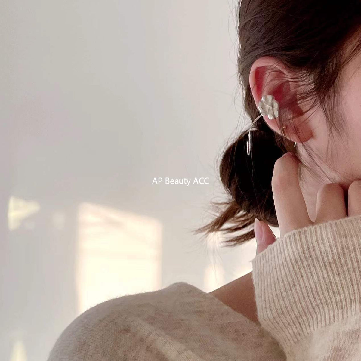 F廠-韓國韓版簡約S925純銀花朵耳夾女ins無耳洞破損簡約耳夾「C869」25.12-1