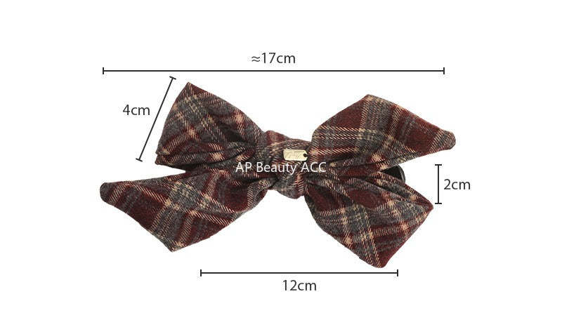 E廠-韓ins愛心波點毛呢格紋蝴蝶結金標後腦勺盤髮夾扎馬尾橫夾髮夾「27749」25.12-1