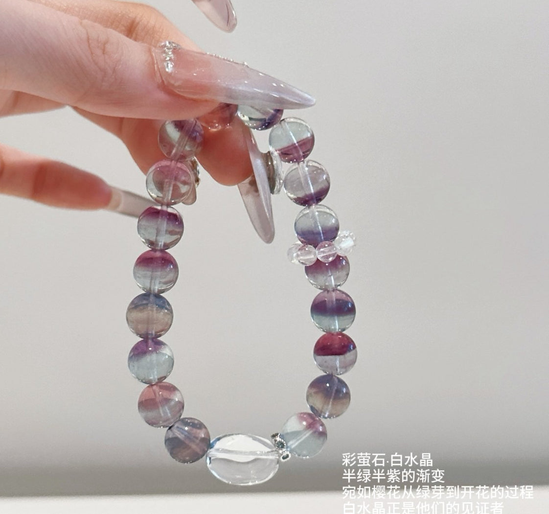 AS廠-天然螢石白水晶設計款手鍊性價比夢幻感廠家直銷百搭「2717」25.09-3
