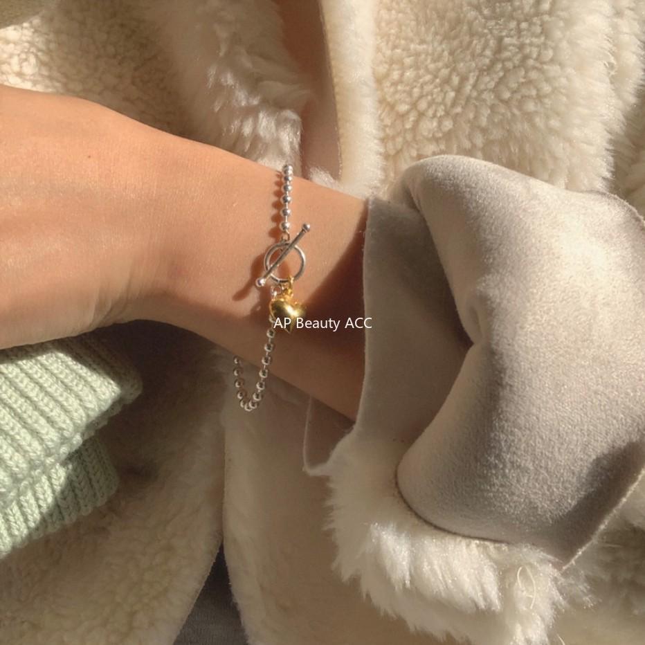 F廠-韓國明星同款S925純銀圓珠愛心簡約光珠鏈手鐲手環手飾「A323」25.11-2