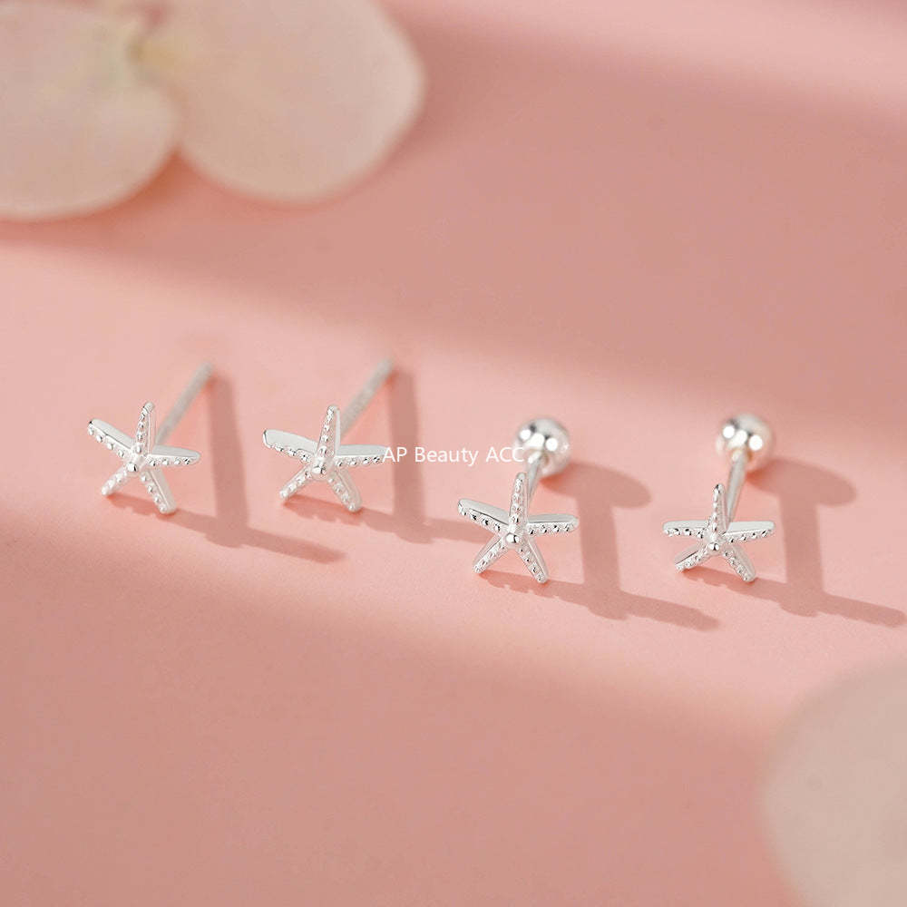 D廠-足銀S999海星螺絲耳環度假風韓系氛圍感獨特小巧溫柔精美耳飾「YC4299E_1」25.12-2