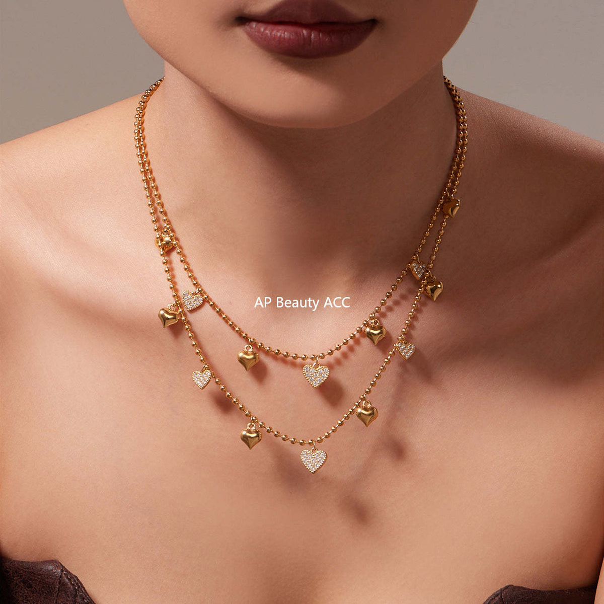 B廠-不鏽鋼愛心滿鑽鋯石吊墜耳環項鍊手鍊腳鏈套裝鍍18k真金歐美潮飾「TXP504」25.11-4