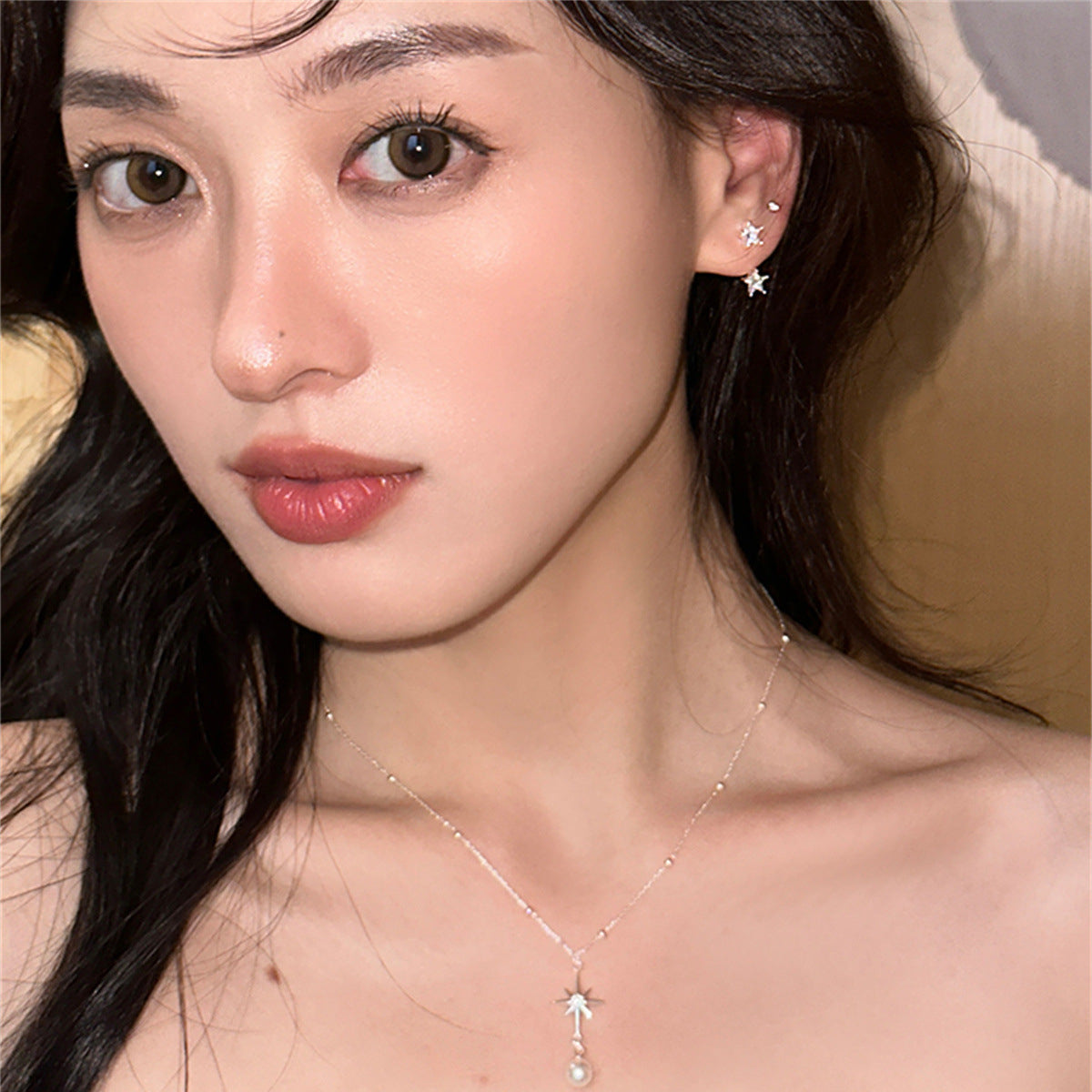 C廠-925銀針後掛式星星耳釘女ins輕奢高級感鋯石耳環極簡百搭氣質耳飾「EH-3761」25.08-4