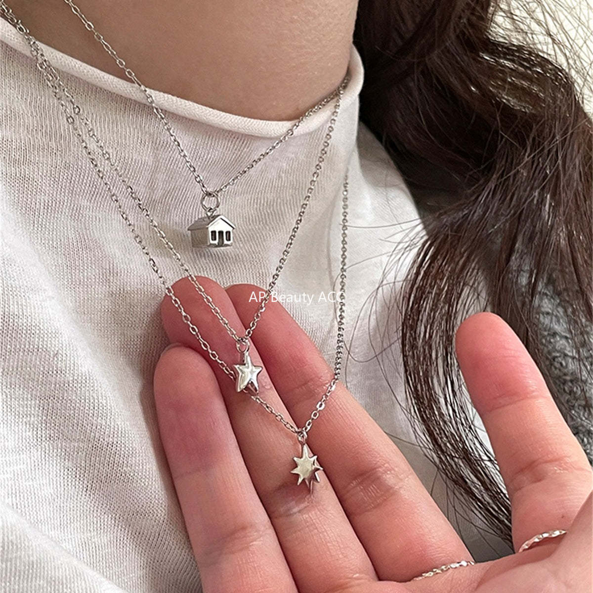 C廠-925純銀星星項鍊女小清新系日常百搭小房子吊墜鎖骨鏈高級感頸鏈「XL-1211」25.10-4