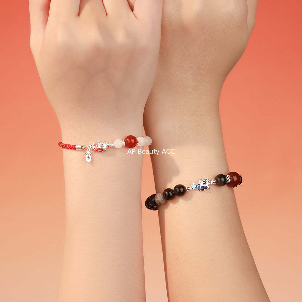 D廠-原創足銀S999雲中鯉錦鯉紅瑪瑙情侶手鍊中式高級手飾「YC4658SL_1」25.11-4