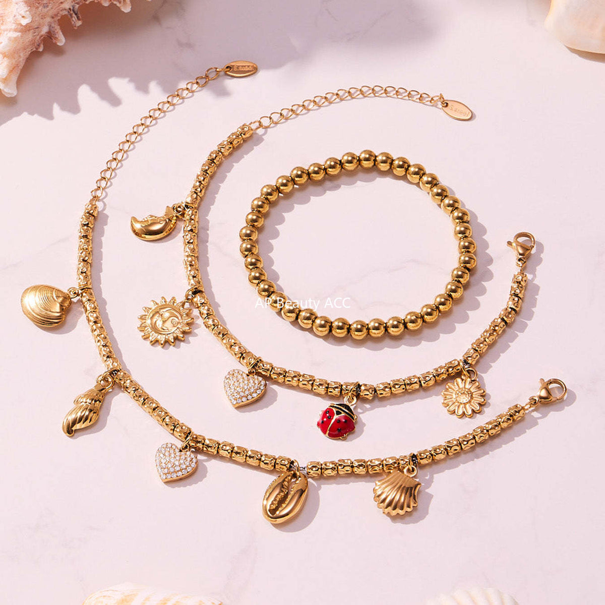 B廠-不鏽鋼滿鑽愛心DIY多配件吊墜壓紋鋼珠手鍊鍍18k真金不掉色「E696-E697-E698」25.10-5