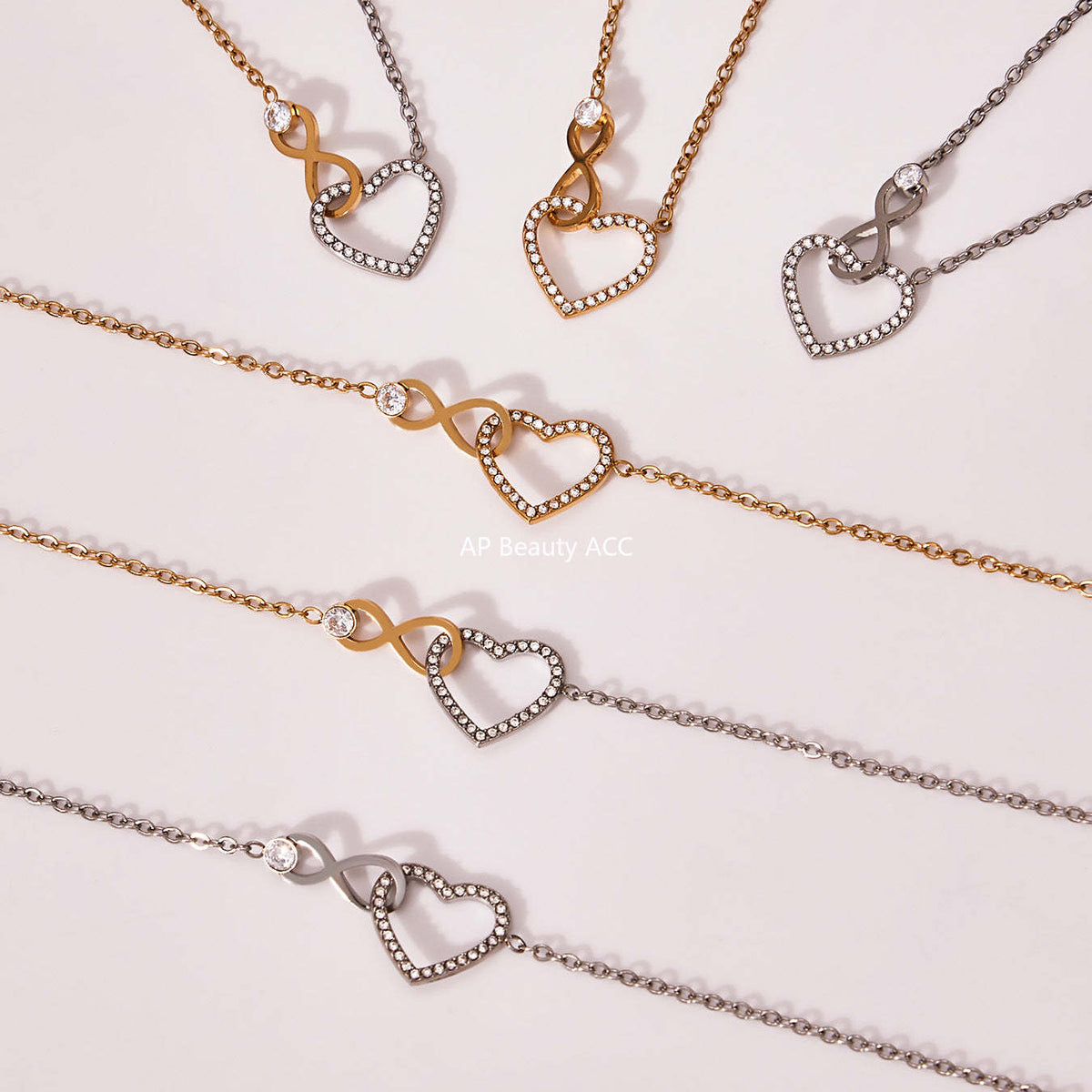B廠-跨境熱銷款愛心8字鋯石超精緻項鍊手鍊套裝不鏽鋼鍍18k真金「TXP461」25.11-3
