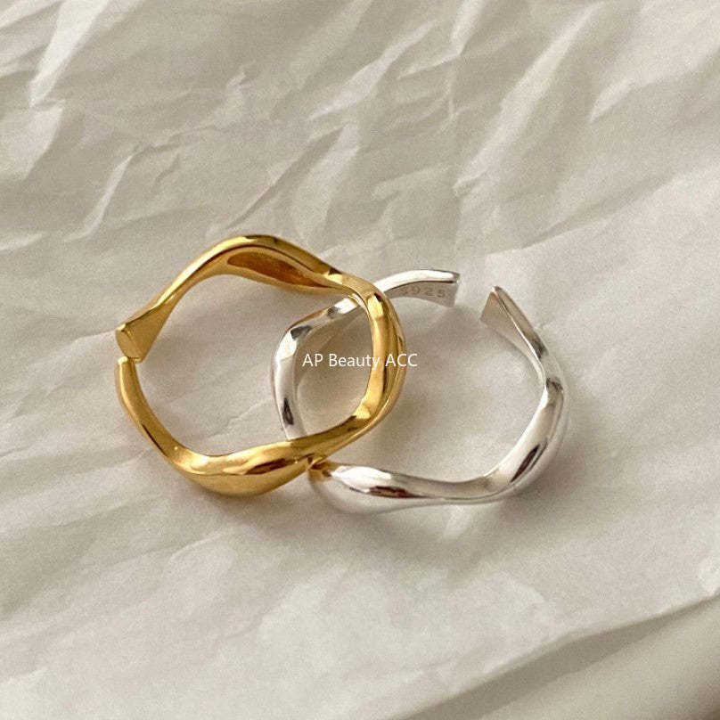 F廠-韓國韓版東大門925純銀戒指簡約氣質百搭自然曲線指環戒指「J1174」25.12-1