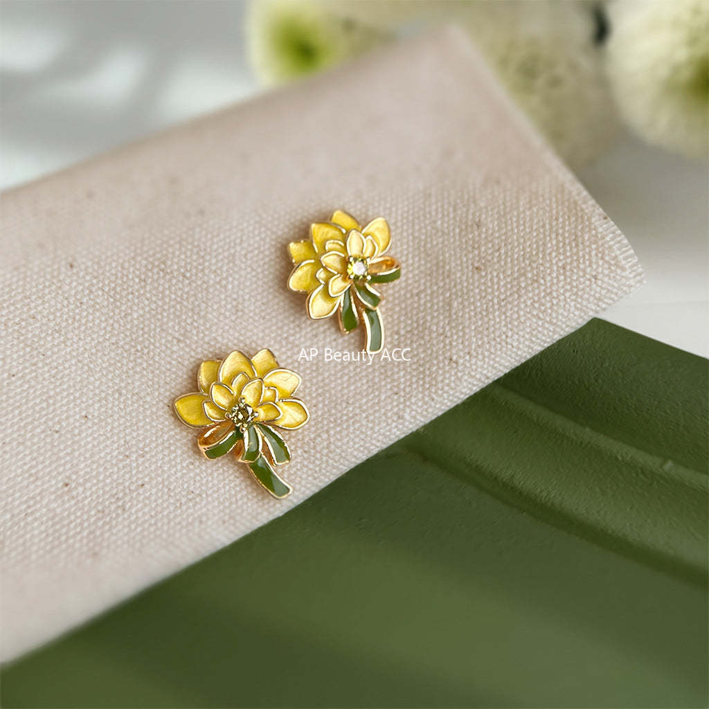 A廠-原創花朵手工彩繪925銀針琺瑯滴釉牡丹花耳環氣質優雅甜美 耳飾女「7228」25.12-2