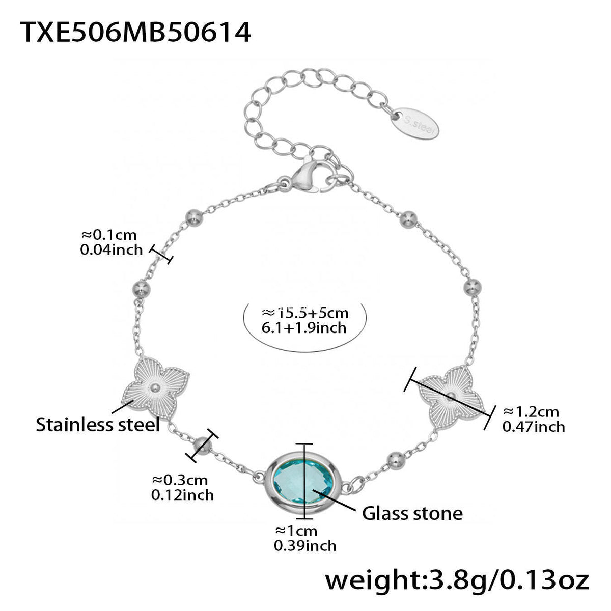 B廠-不鏽鋼十字夾珠鏈橢圓包邊切面玻璃石項鍊耳環首飾套裝鍍18k真金「TXP506」25.12-1