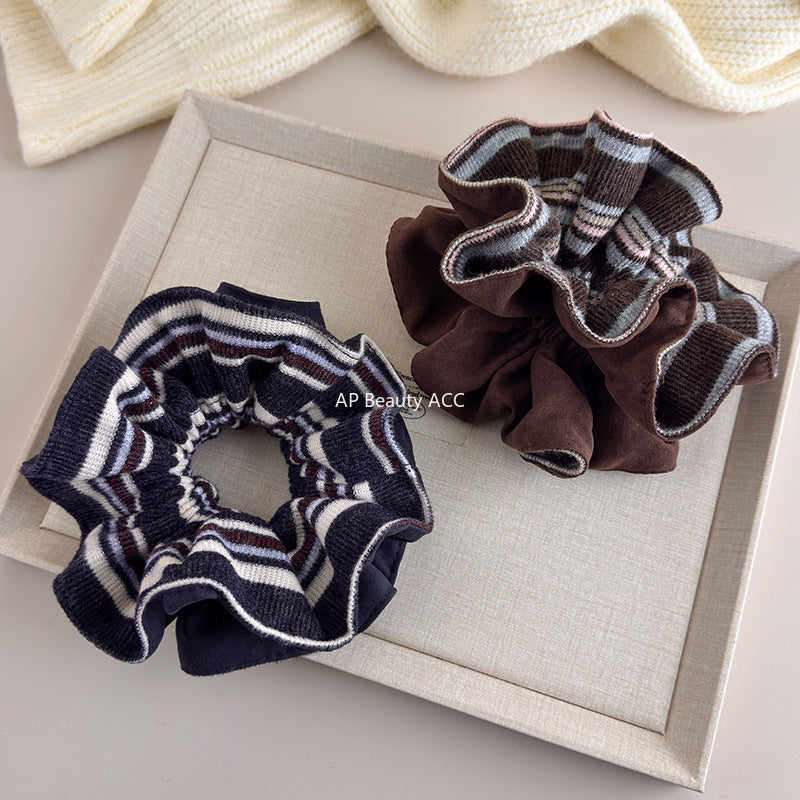 E廠-韓系ins秋冬高級感咖色雙面針織大腸髮圈頭花扎頭髮圈女洋氣時尚「27658」25.11-2