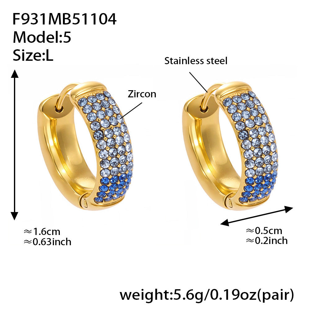 B廠-彩色鋯石拼色圓圈耳環大中小尺寸耳扣不鏽鋼鍍18k真金飾品「F931」25.11-2