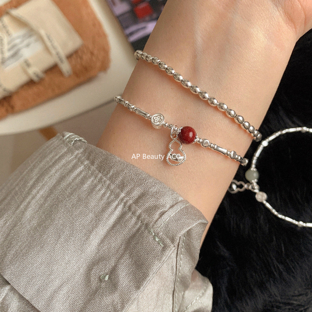 C廠-新中式國風古風宮廷風元寶葫蘆竹節天然和田玉紫金砂朱砂S925手鍊「1600」25.11-2