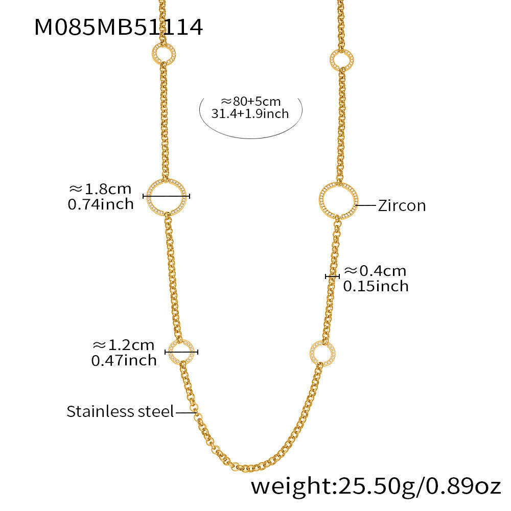 B廠-跨境流行長款毛衣鏈O字5A鋯石雙層疊戴項鍊不鏽鋼材質飾品「M085」25.11-3