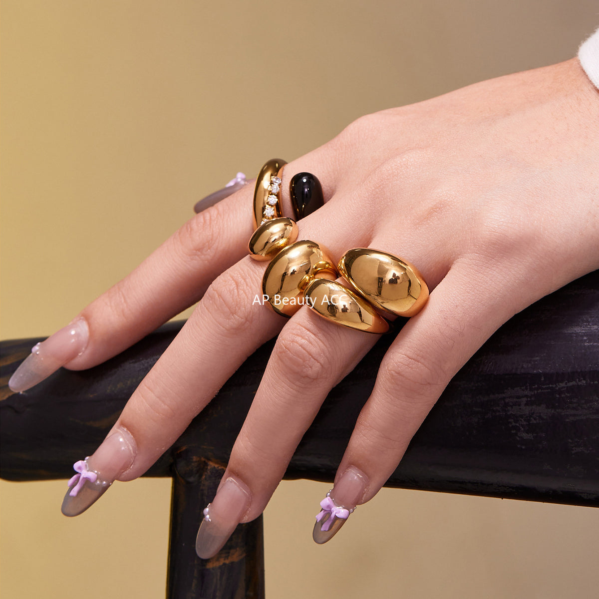 B廠-跨境法式光面雙水滴開口戒指不鏽鋼鍍18k真金不掉色首飾品「A656-A658」25.11-1