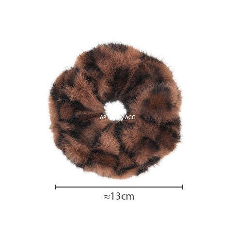 E廠-韓系秋冬毛絨豹紋大腸髮圈女高級感氣質扎頭髮馬尾頭繩髮繩髮飾「27635」25.11-1