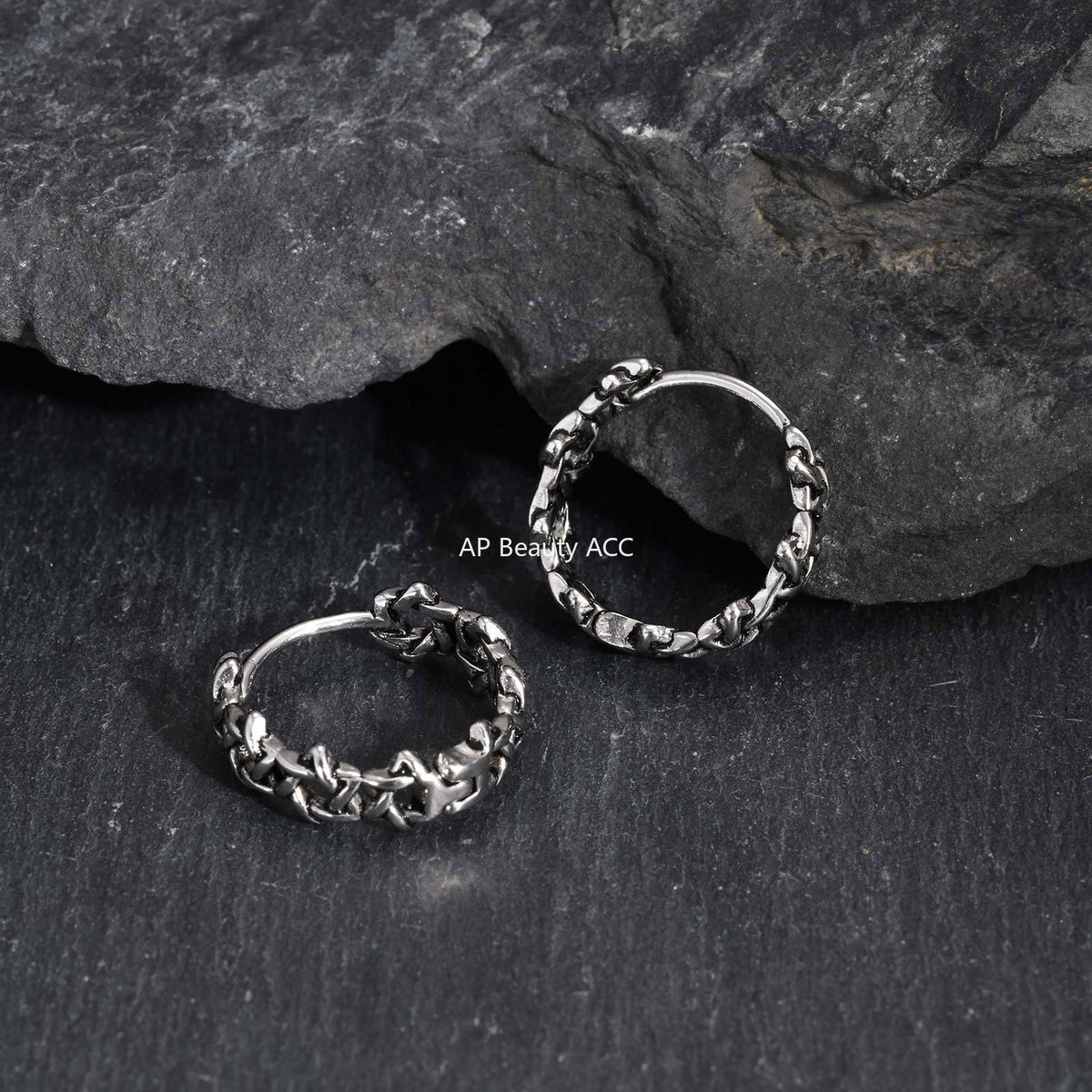 G廠-復古做舊不鏽鋼個性潮流波浪交叉鏤空男士個性朋克風耳圈「EH-838」25.12-2